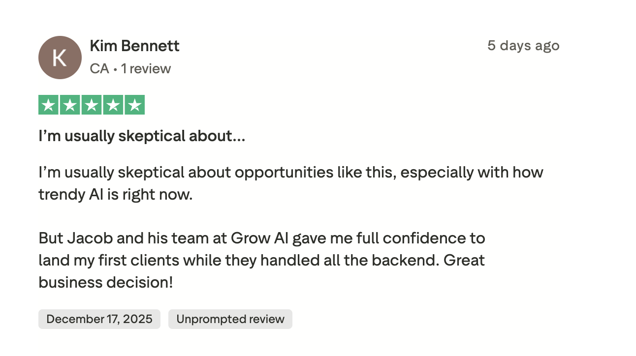 Kim Bennett 5-star Grow AI review - Is Grow AI a Scam? Real partner feedback